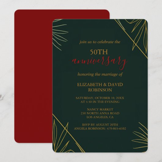 Golden Green elegante 50ste verjaardag bruiloft Kaart (Voorkant / Achterkant)