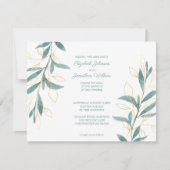 Golden Green Floral Waterverf Wedding Kaart (Voorkant)
