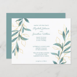 Golden Green Floral Waterverf Wedding Kaart