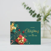 Golden Green-kerstornament Corporate Greeting Feestdagenkaart (Staand voorkant)