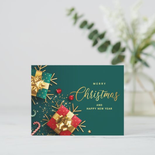 Golden Green-kerstornament Corporate Greeting Feestdagenkaart (Staand voorkant)