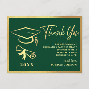 Golden Green Modern Graduation Party Dank u Briefkaart