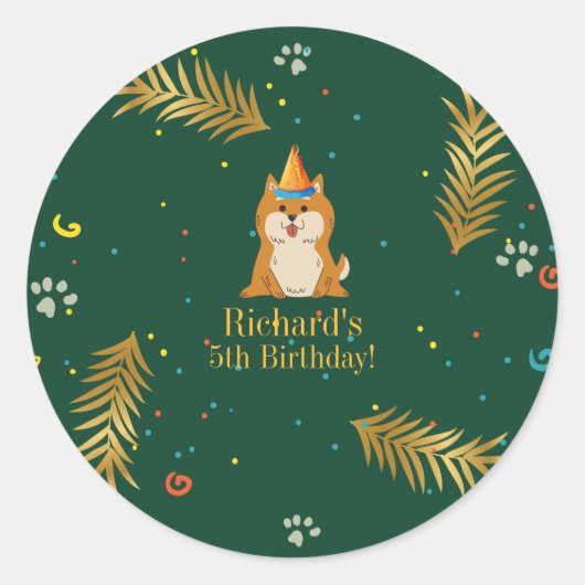 Golden Green Puppy Dog Kind Ronde Sticker (Voorkant)