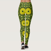 Golden Green Sunburst Kaleidoscoop Bloemenpatroon Leggings (Achterkant)