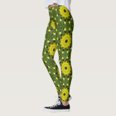 Golden Green Sunburst Kaleidoscoop Bloemenpatroon Leggings (Links)