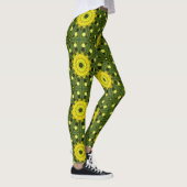 Golden Green Sunburst Kaleidoscoop Bloemenpatroon Leggings (Rechts)
