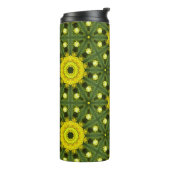 Golden Green Sunburst Kaleidoscoop Bloemenpatroon Thermosbeker (Gedraaid links)