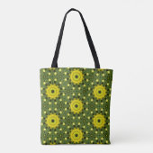 Golden Green Sunburst Kaleidoscoop Bloemenpatroon Tote Bag (Achterkant)