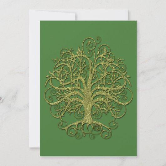 Golden Green Swirl Tree Roots of Love Wedding Inv Kaart (Achterkant)