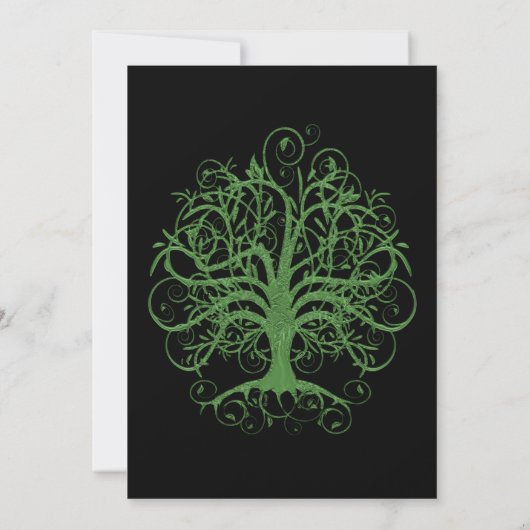 Golden Green Swirl Tree Roots of Love Wedding Inv Kaart (Achterkant)