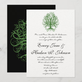 Golden Green Swirl Tree Roots of Love Wedding Inv Kaart