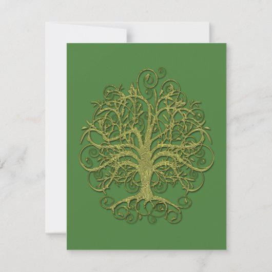 Golden Green Swirl Tree Roots of Love Wedding Invi Kaart (Achterkant)