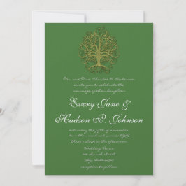 Golden Green Swirl Tree Roots of Love Wedding Kaart