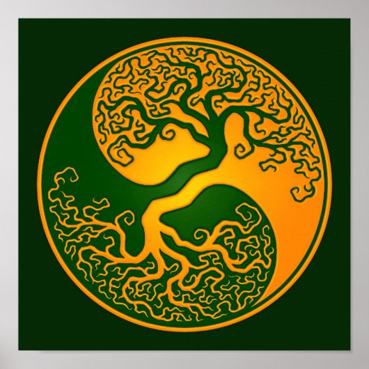 Golden Green Tree of Life Yin Yang Poster (Voorkant)