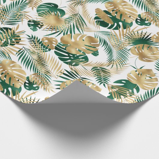 Golden Green Tropical Leaf Pattern Leggings Coffe Cadeaupapier (Hoek)