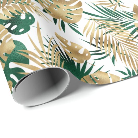 Golden Green Tropical Leaf Pattern Leggings Coffe Cadeaupapier (Rol Hoek)