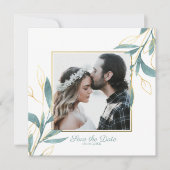 Golden Green Waterverf Bloemen Bewaar de datum Kaart (Voorkant)