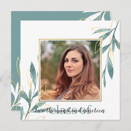 Golden Green Waterverf Floral Afstuderen Kaart (Voorkant / Achterkant)