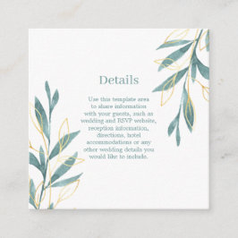 Golden Green Waterverf Floral Wedding Details Informatiekaartje