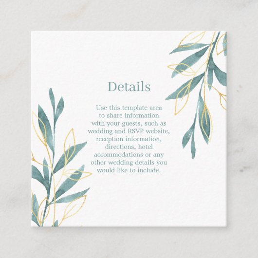Golden Green Waterverf Floral Wedding Details Informatiekaartje (Voorkant)