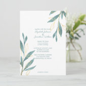 Golden Green Waterverf Floral Wedding Kaart (Staand voorkant)
