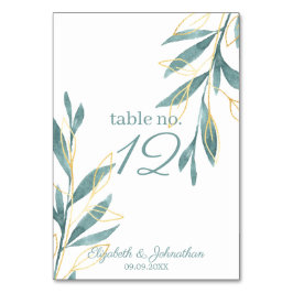 Golden Green Waterverf Floral Wedding Reception Kaart