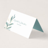 Golden Green Waterverf Floral Wedding Table Cards Visitekaartje (Achterkant)