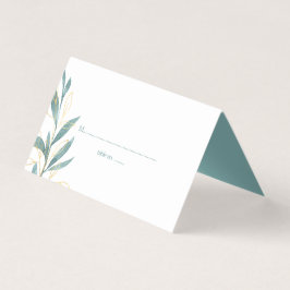 Golden Green Waterverf Floral Wedding Table Cards Visitekaartje