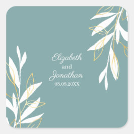Golden Green Waterverf Floral Wedding Vierkante Sticker