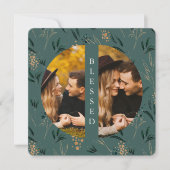Golden Greenery Blauwgroen Blessed Two Photo Feestdagenkaart (Voorkant)