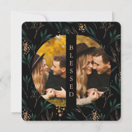 Golden Greenery Blessed Two Photo Black Feestdagenkaart