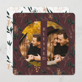 Golden Greenery Blessed Two Photo Eggplant Feestdagenkaart