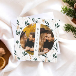 Golden Greenery Blessed Two Photo Feestdagenkaart