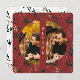 Golden Greenery Blessed Two Photo Red Feestdagenkaart