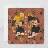 Golden Greenery Blessed Two Photo Terracotta Feestdagenkaart (Voorkant)