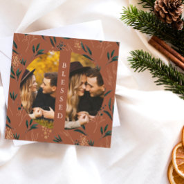 Golden Greenery Blessed Two Photo Terracotta Feestdagenkaart