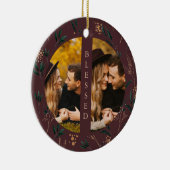 Golden Greenery Blessed Typography Photo Eggplant Keramisch Ornament (Rechts)