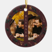 Golden Greenery Blessed Typography Photo Eggplant Keramisch Ornament (Voorkant)