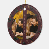 Golden Greenery Blessed Typography Photo Eggplant Keramisch Ornament (Links)