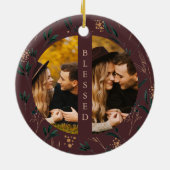 Golden Greenery Blessed Typography Photo Eggplant Keramisch Ornament (Achterkant)