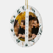 Golden Greenery Blessed Typography Two Foto Keramisch Ornament (Rechts)