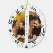 Golden Greenery Blessed Typography Two Foto Keramisch Ornament (Links)