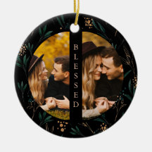 Golden Greenery Blessed Typography Two Photo Black