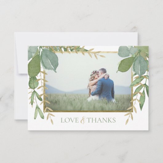 Golden Greenery Flat Wedding Hartelijk dank Bedankkaart (Voorkant)