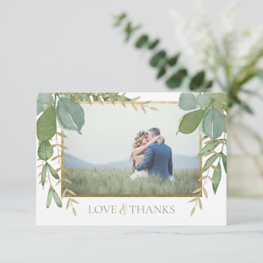 Golden Greenery Flat Wedding Hartelijk dank Bedankkaart (Staand voorkant)