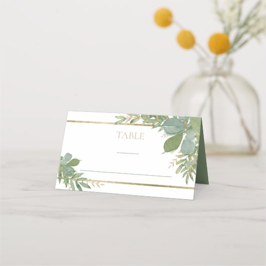 Golden Greenery Folded Place Card Plaatskaartje (Voorkant)
