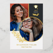 Golden Greenery Overlapping Foto's Afstuderen Folie Uitnodiging (Voorkant)