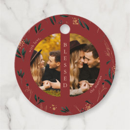 Golden Greenery Red Two Photo Kerstfeestay Bedankjes Labels