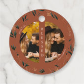 Golden Greenery Terracotta Fotokerstfeestdag Bedankjes Labels (Achterkant)