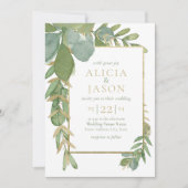 Golden Greenery Wedding Invitation Kaart (Voorkant)